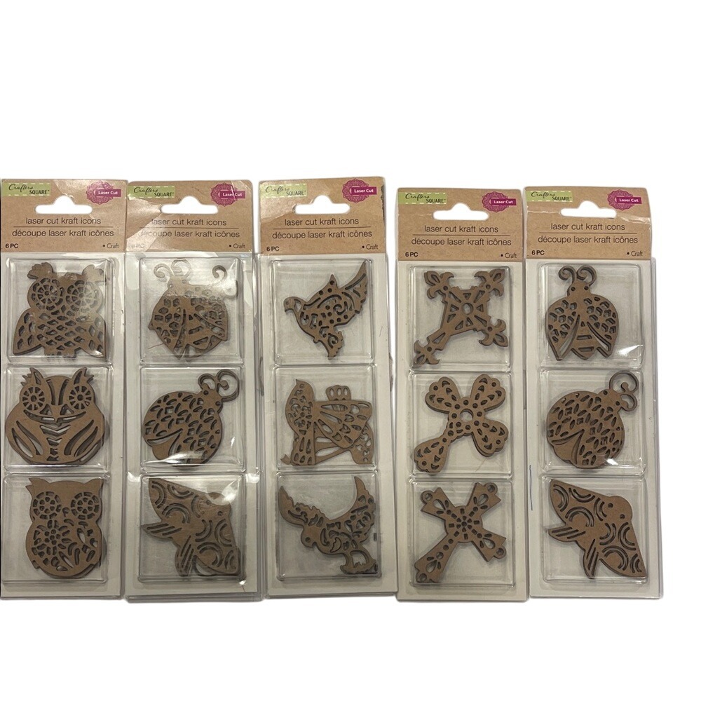 30 Pieces Laser Cut Kraft Wood‎ Icons Set NEW